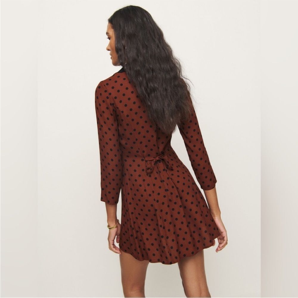 NEW Reformation Galene Mini Dress - Fig Jam Polka Dot Wine Black Causal Spring - Picture 5 of 5